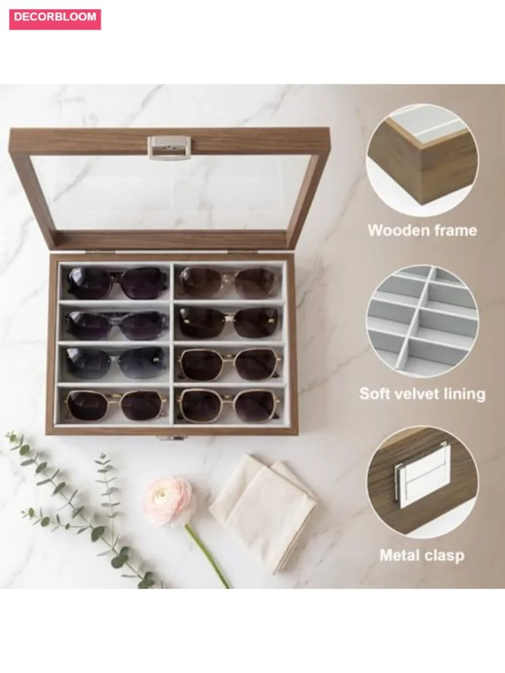 PU Leather Sunglass Organizer Eyewear Display Tray Case